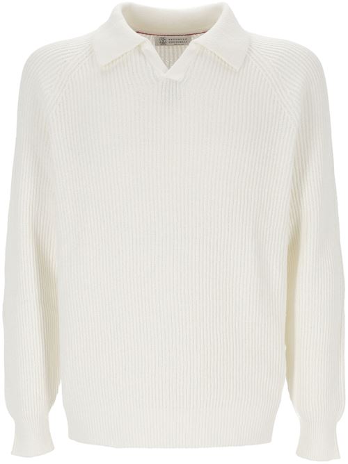 Maglia a coste in cotone bianco Brunello Cucinelli | M2W706005C2723